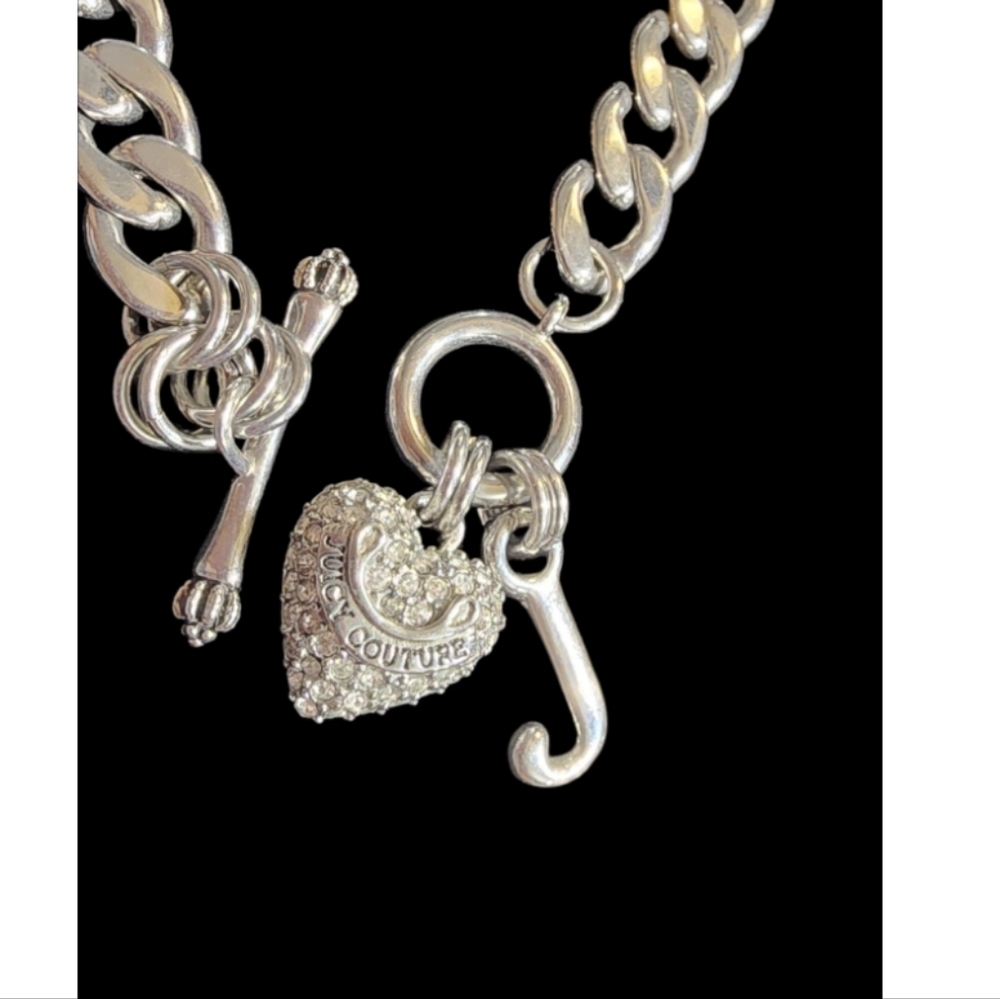Juicy Couture Silvertone Chunky,Silver Chain with Heart and J Charm toggle,clasp - Picture 4 of 9
